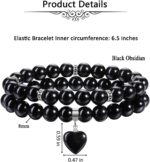 Jovivi 2pcs Healing Crystal Beaded Bracelets for Women,8mm Natural Gemstones Amethyst Stone Bracelet,Anxiety Stress Relief Heart Charm Bracelet Handmade Jewelry Gifts for Her - Image 7