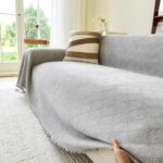 Grey Couch Sofa Cover for 3 Cushion Sectional Sofa L-Shape -Washable Chenille Couch Cover for Dogs Pets, Boho Couch Cover Protector Soft Sofa Slipcovers with Tassel,91"x 134" - Image 8