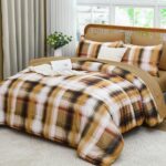 Dintszyayue Plaid Comforter Set Queen Size 7 Pieces Bed in a Bag Brown Bedding Set Lightweight Bed Comforter Set Microfiber Checkered Bed Set for All Season with Sheets,Pillowcases & Shams - Image 3