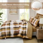 Dintszyayue Plaid Comforter Set Queen Size 7 Pieces Bed in a Bag Brown Bedding Set Lightweight Bed Comforter Set Microfiber Checkered Bed Set for All Season with Sheets,Pillowcases & Shams - Image 5