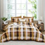 Dintszyayue Plaid Comforter Set Queen Size 7 Pieces Bed in a Bag Brown Bedding Set Lightweight Bed Comforter Set Microfiber Checkered Bed Set for All Season with Sheets,Pillowcases & Shams - Image 10