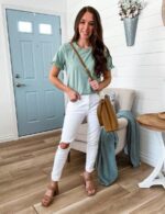 PRETTYGARDEN Women's Short Sleeve Casual T Shirts Summer Ruffle Plain Round Neck Loose Fit Tee Blouse Tops - Image 6