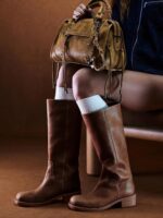 Coutgo Women's Knee High Boots Square Toe Chunky Block Heel Tall Boots Comfortable Low Heel Shoes - Image 3