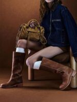 Coutgo Women's Knee High Boots Square Toe Chunky Block Heel Tall Boots Comfortable Low Heel Shoes - Image 4