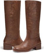 Coutgo Women's Knee High Boots Square Toe Chunky Block Heel Tall Boots Comfortable Low Heel Shoes - Image 6