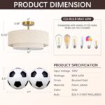 16" Semi Flush Mount Ceiling Light, 3-Light Gold Drum Ceiling Light Fixture with 2-Tier Fabric Linen Shade, Farmhouse Chandelier for Dining Room, Living Room, Bedroom, Kitchen, Hallway, Entryway - Image 3