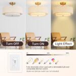 16" Semi Flush Mount Ceiling Light, 3-Light Gold Drum Ceiling Light Fixture with 2-Tier Fabric Linen Shade, Farmhouse Chandelier for Dining Room, Living Room, Bedroom, Kitchen, Hallway, Entryway - Image 9