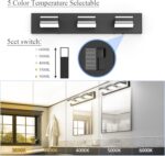 Ralbay 24inch Black Bathroom Vanity Lights with 5 Color Temperatures (3000K-6000K) Dimmable Modern Metal Acrylic LED Matte Black Bathroom Wall Lighting Fixtures (3-Light) - Image 3