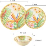 UPware 12 Piece Bird of Paradise Melamine Dinnerware Sets, Outdoor Dishes Set, Plates and Bowls Sets, Service for 4, Multicolor - Image 4