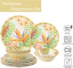 UPware 12 Piece Bird of Paradise Melamine Dinnerware Sets, Outdoor Dishes Set, Plates and Bowls Sets, Service for 4, Multicolor - Image 5