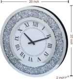 Silver Mirror Clock Crystal Sparkle Twinkle Bling Crush Diamond Mirrored Large Wall Clock for Wall Decoration Silver Glass Mirror Home Décor. AA Battery is not Included. (20 inches-Round) - Image 3