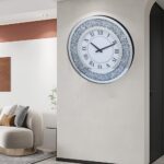 Silver Mirror Clock Crystal Sparkle Twinkle Bling Crush Diamond Mirrored Large Wall Clock for Wall Decoration Silver Glass Mirror Home Décor. AA Battery is not Included. (20 inches-Round) - Image 5