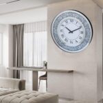 Silver Mirror Clock Crystal Sparkle Twinkle Bling Crush Diamond Mirrored Large Wall Clock for Wall Decoration Silver Glass Mirror Home Décor. AA Battery is not Included. (20 inches-Round) - Image 6