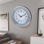 Silver Mirror Clock Crystal Sparkle Twinkle Bling Crush Diamond Mirrored Large Wall Clock for Wall Decoration Silver Glass Mirror Home Décor. AA Battery is not Included. (20 inches-Round) - Image 8