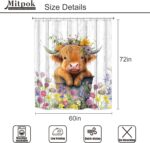 Farmhouse Highland Cow Shower Curtain 60Wx72H Western Spring Rustic Funny Calf Country Bull Animal Wood Floral Flower Plant Botanical Bathroom Decor Bath Curtain Fabric Polyester 12 Pack Hook - Image 4