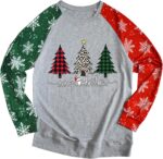 Christmas Shirts for Women:Fashion Color-Blocking Creativity Botany Cartoon Long-Sleeve Higher Quality Printed Shirt - Image 3