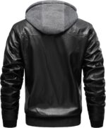 INVACHI Men's Leather Jacket Motorcycle Bomber Jacket Windproof PU Vintage Jacket with Removable Hood - Image 5