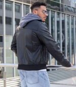 INVACHI Men's Leather Jacket Motorcycle Bomber Jacket Windproof PU Vintage Jacket with Removable Hood - Image 8