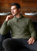 Mens Casual Pullover Fall Winter Turtleneck Cable Knit v Neck Fisherman Waffle Sweater - Image 3