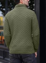 Mens Casual Pullover Fall Winter Turtleneck Cable Knit v Neck Fisherman Waffle Sweater - Image 5