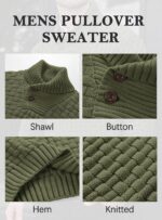 Mens Casual Pullover Fall Winter Turtleneck Cable Knit v Neck Fisherman Waffle Sweater - Image 6