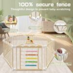 Baby Playpen - 60 x 60 x 24 in Adjustable Multi-Shape Wood Play Yard, Foldable Wooden Baby Playpen/Fence Play Area and Activity Center for Babies and Toddlers with Child Proof Lock and Gate - Image 4