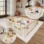 Baby Playpen - 60 x 60 x 24 in Adjustable Multi-Shape Wood Play Yard, Foldable Wooden Baby Playpen/Fence Play Area and Activity Center for Babies and Toddlers with Child Proof Lock and Gate - Image 8