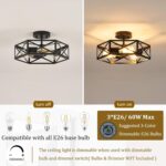 Modern Farmhouse Black Ceiling Light,Industrial Semi Flush Mount Ceiling Lighting Fixture,Hexagonal Lighting Fixtures for Kitchen,Bedroom,Foyer,Dining Room,Hallway,3-Light,14.6 Inch - Image 8