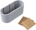 MyGift Modern Oval Gray Cement Pen Holder & Pencil Cup, Office Stationery Organizer with Removable Acacia Wood Dividers - Desktop Storage Solution - Image 7