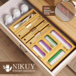 9 IN 1 Bamboo Foil and Plastic Wrap Organizer for Kitchen Drawer, Plastic Bag Organizer Organization and Storage, Food Storage Bag Organizer with Labels for Quart Gallon Snack Sandwich Bag - Image 4