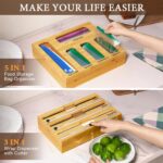 9 IN 1 Bamboo Foil and Plastic Wrap Organizer for Kitchen Drawer, Plastic Bag Organizer Organization and Storage, Food Storage Bag Organizer with Labels for Quart Gallon Snack Sandwich Bag - Image 6