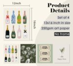 ULEGI Bar Cart Wall Decor, Trendy Retro Champagne Cocktail Cheers Wall Art Decor Set of 4, Bar Poster, Bar Art Wall Decor Posters for Home Lounge Bar Club Kitchen, 12x16 Inch Unframed - Image 3