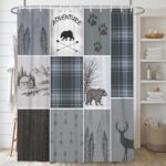 Rustic Cabin Bear Deer Shower Curtain, Country Blue Plaid Shower Curtain Set for Bathroom, Farmhouse Forest Nature Fabric Shower Curtain Restroom Bathtub Decor Accessories with Hooks (69x84) - Image 3