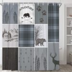 Rustic Cabin Bear Deer Shower Curtain, Country Blue Plaid Shower Curtain Set for Bathroom, Farmhouse Forest Nature Fabric Shower Curtain Restroom Bathtub Decor Accessories with Hooks (69x84) - Image 4