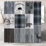 Rustic Cabin Bear Deer Shower Curtain, Country Blue Plaid Shower Curtain Set for Bathroom, Farmhouse Forest Nature Fabric Shower Curtain Restroom Bathtub Decor Accessories with Hooks (69x84) - Image 5