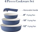 CAROTE 4pcs Non Stick Frying Pans, 8"+10"+12” Frying Pan Egg Pan Omelet Pans with Detachable Handle, Nonstick Cookware, PFOA Free, Induction Compatible & Oven Safe, Dishwasher Safe, Blue - Image 3