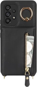 for Samsung Galaxy A53 5G Case with Card Holder for Women, for Galaxy A53 5G Phone Case Wallet with Strap Credit Card Slots Crossbody with Zipper Shockproof Case for A53 - Black - Image 5