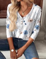 Zeagoo Women Tops Loose Fit Long Sleeve V Neck T Shirts Business Casual Blouses Dressy Fall Fashion Work Clothes - Image 3