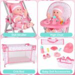 deAO Baby Doll Stroller Crib Bed Nursery Role Play Set Baby Doll Accessories and Play Mat,Travel Cot,Bouncer,Foldable Stroller and Travel Bag Birthday for Girls Boys Kids - Image 3