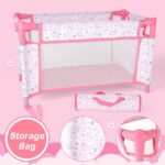 deAO Baby Doll Stroller Crib Bed Nursery Role Play Set Baby Doll Accessories and Play Mat,Travel Cot,Bouncer,Foldable Stroller and Travel Bag Birthday for Girls Boys Kids - Image 6