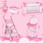 deAO Baby Doll Stroller Crib Bed Nursery Role Play Set Baby Doll Accessories and Play Mat,Travel Cot,Bouncer,Foldable Stroller and Travel Bag Birthday for Girls Boys Kids - Image 7