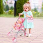 deAO Baby Doll Stroller Crib Bed Nursery Role Play Set Baby Doll Accessories and Play Mat,Travel Cot,Bouncer,Foldable Stroller and Travel Bag Birthday for Girls Boys Kids - Image 8