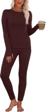 WIHOLL Long Johns Thermal Underwear for Women Fleece Lined Base Layer Pajama Set Winter Clothing - Image 3