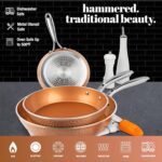 Gotham Steel Hammered Frying Pan Set, 3 Piece Nonstick Copper Fry Pans, 8”, 10” & 12” Skillet, Omelet Pan, Cookware, PFOA Free, Dishwasher Safe, Cool Touch Handle - Image 5