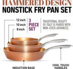 Gotham Steel Hammered Frying Pan Set, 3 Piece Nonstick Copper Fry Pans, 8”, 10” & 12” Skillet, Omelet Pan, Cookware, PFOA Free, Dishwasher Safe, Cool Touch Handle - Image 6