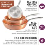 Gotham Steel Hammered Frying Pan Set, 3 Piece Nonstick Copper Fry Pans, 8”, 10” & 12” Skillet, Omelet Pan, Cookware, PFOA Free, Dishwasher Safe, Cool Touch Handle - Image 7