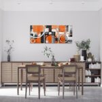 Feelyou Orange and Black Canvas Wall Art - Geometric Circle and Rectangle Square Bathroom Wall Art for Home Decor Abstract Artwork Kids Wall Painting - Image 3