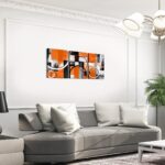 Feelyou Orange and Black Canvas Wall Art - Geometric Circle and Rectangle Square Bathroom Wall Art for Home Decor Abstract Artwork Kids Wall Painting - Image 4
