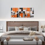 Feelyou Orange and Black Canvas Wall Art - Geometric Circle and Rectangle Square Bathroom Wall Art for Home Decor Abstract Artwork Kids Wall Painting - Image 5