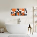 Feelyou Orange and Black Canvas Wall Art - Geometric Circle and Rectangle Square Bathroom Wall Art for Home Decor Abstract Artwork Kids Wall Painting - Image 6